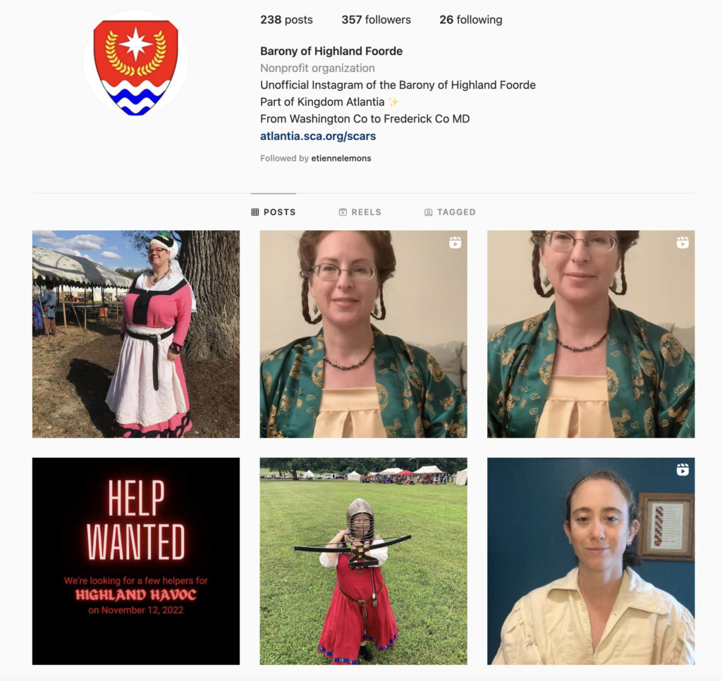 Instagram feed image for the Barony of Highland Foorde, featuring Humans of History
